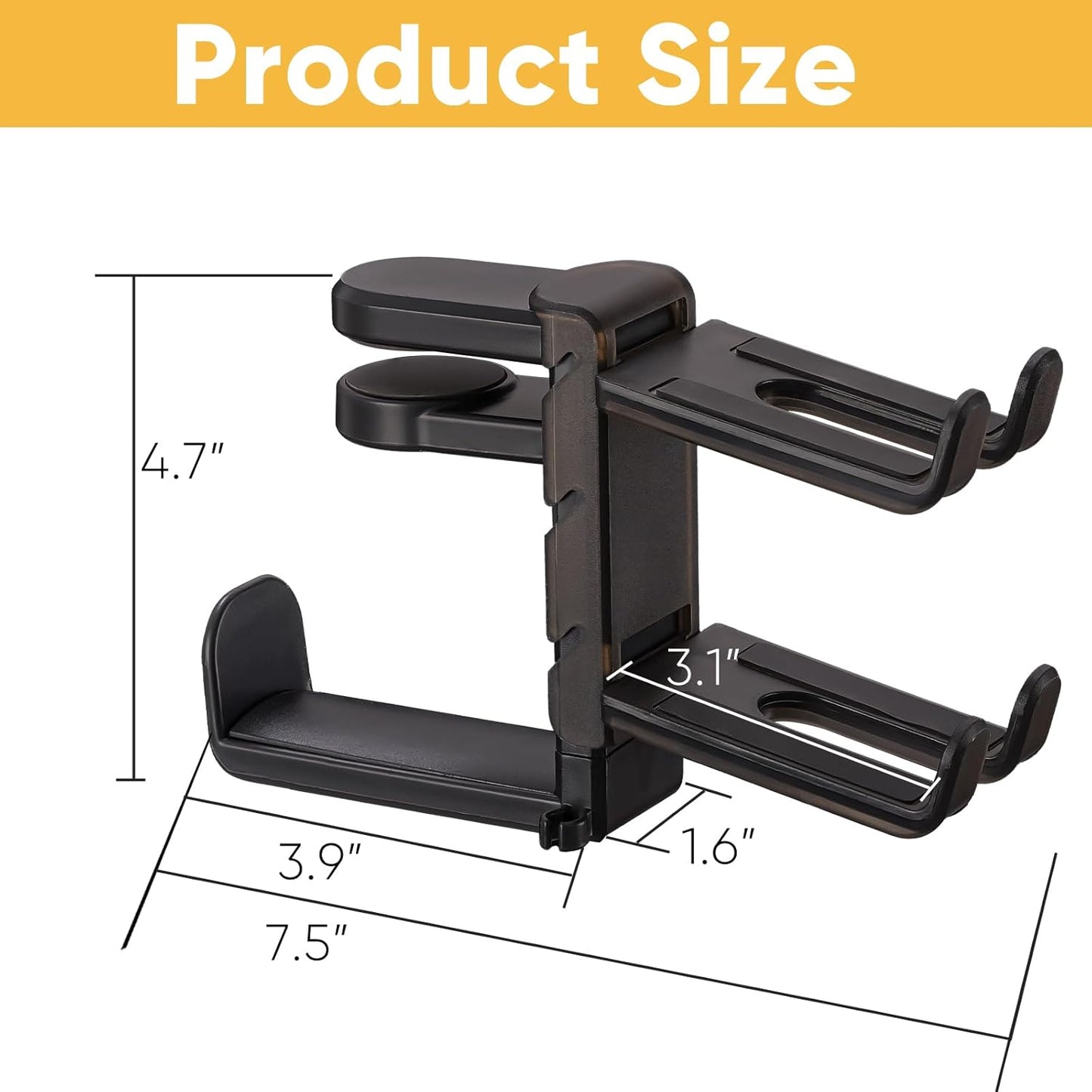 Klndcorner 3 in 1 Under Desk Headphone Hanger with Adjustable Clamp Mount, 2 Controller Slots & 1 Headset Universal Holder Stand, Rotatable Hook Rack & Cable Organizer, for Home Gaming Xbox ps5 - Black
