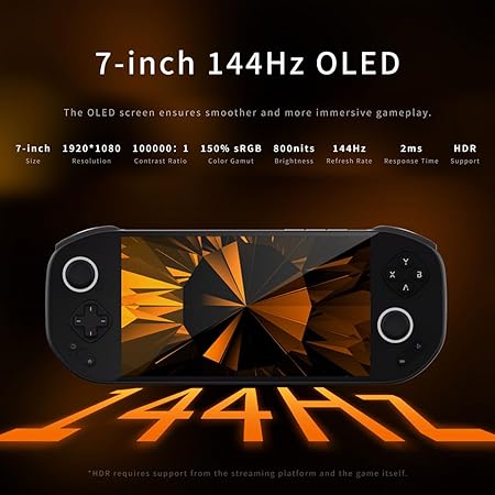 Klndcorner Pocket Max Game Console,7 Inch OLED Android 13 System 8000mAh Battery Video Games Consoles,with DDR4+128G TF Card and Wireless Networt Console Casual Game Console RGB Joystick/6-Axis(Black)