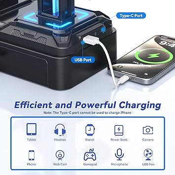 Klndcorner Headphone Stand with USB A&C Charger Ports - RGB Controller Stand with Detachable Hooks - Rotatable Headset Hanger & Device Slot for Phones/Tablets - Drawer Storage Base for Gaming Desk Organizer