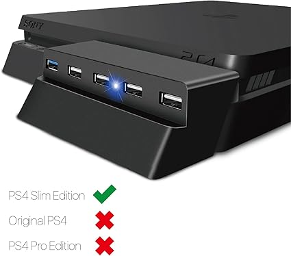 Klndcorner TNP 5 Port USB Hub for PS4 Slim Edition - USB 3.0/2.0 High Speed Extender Adapter Accessories Expansion Hub Connector Splitter Expander for PlayStation 4 Slim Gaming Console (for PS4 Slim ONLY)