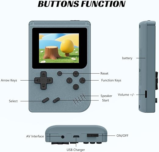 Klndcorner Retro Handheld Games Console, Built-in 400 Video Games,Portable Video Gaming Player with 3.0 Inch IPS Screen and Rechargeable Battery (Gray)