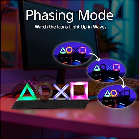 Klndcorner Playstation Controller Icons Light with 3 Light Modes - Sound Reactive, Dynamic Phasing, and Standard Mode - Gaming Desk Accessories and Game Room Decor