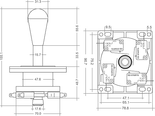 Klndcorner Arcade Competition 2Pin Joystick BLACK Switchable From 8 Ways Operation, Elliptical Black Handle, Precision 8-Way 187" (4.8mm) terminal
