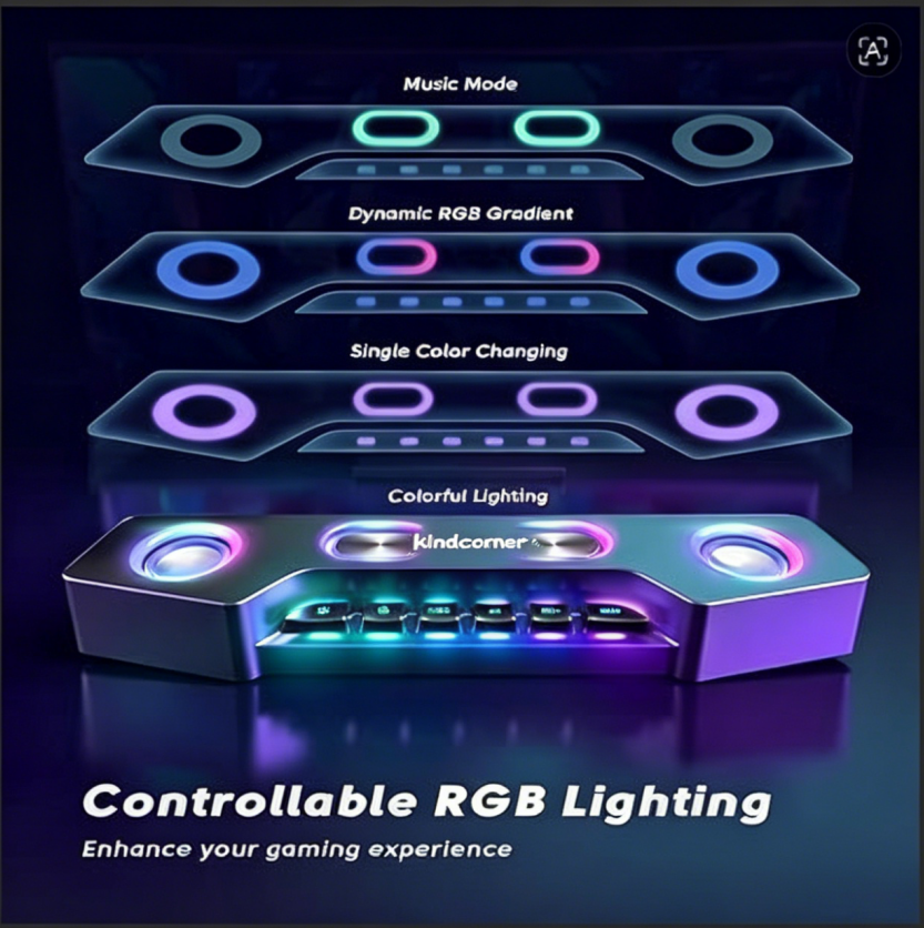 klndcorner PC Speakers for Desktop, Bluetooth Computer Speakers Wireless for Gaming, Streaming, Party, E-Sport, RGB Loudspeaker with Aux-in Audio Jack, Controllable RGB, Volume Button A16 Black