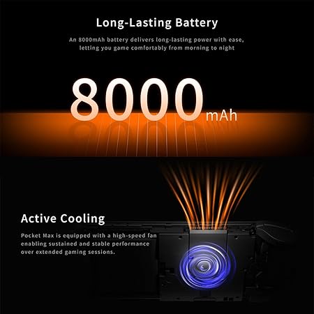 Klndcorner  Pocket Max Game Console,7 Inch OLED Android 13 System 8000mAh Battery Video Games Consoles,with DDR4+128G TF Card and Wireless Networt Console Casual Game Console RGB Joystick/6-Axis(Black)