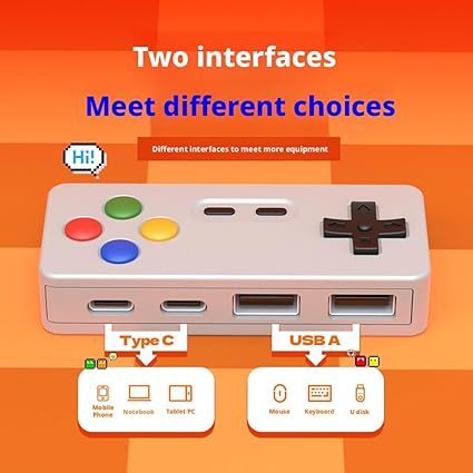 Klndcorner Creative and Personalized Cartoon Game Design Hub 4 in 1 Multi Port Expansion Mouse Keyboard USB Converter Connector