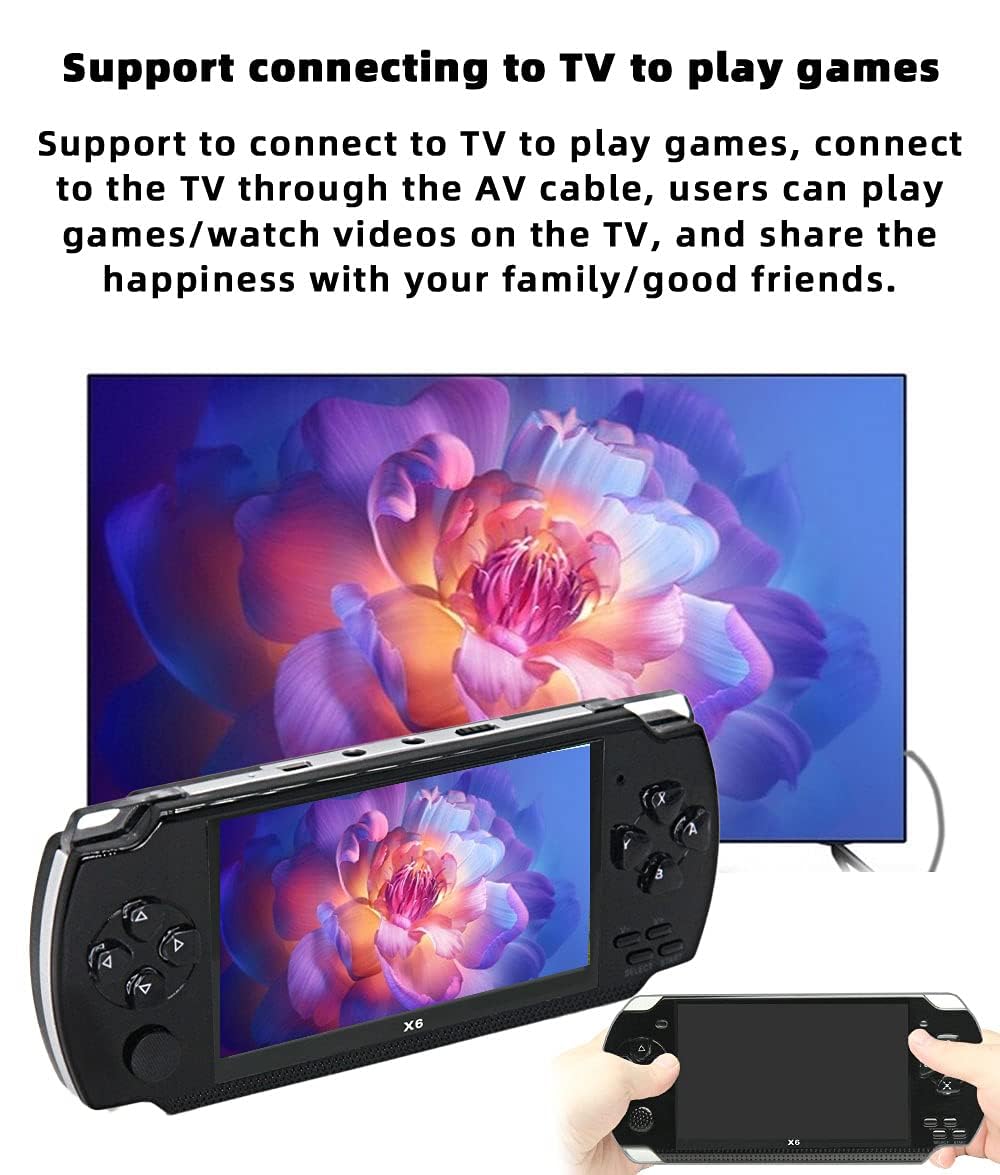 Klndcorner Handheld Game Console 4.3 inch 8GB Built in 2000 Games for Multiple Simulators X6 Retro Video Game Console Mp3/4/Ebook TV Out Mini Hand Portable Game Player Device Holiday/Christmas Gifts(Black)