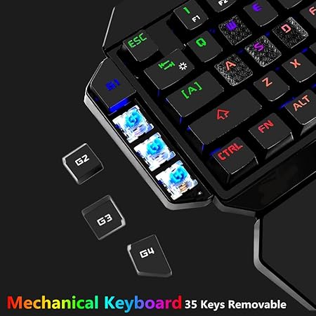 RGB One Handed Mechanical Gaming Keyboard,Colorful Backlit,Wrist Rest Support,Professional USB Wired Single Hand Mechanical Keyboard for Game