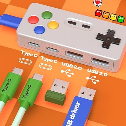 Klndcorner Creative and Personalized Cartoon Game Design Hub 4 in 1 Multi Port Expansion Mouse Keyboard USB Converter Connector