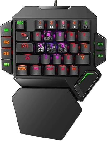 RGB One Handed Mechanical Gaming Keyboard,Colorful Backlit,Wrist Rest Support,Professional USB Wired Single Hand Mechanical Keyboard for Game