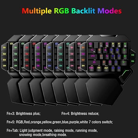 RGB One Handed Mechanical Gaming Keyboard,Colorful Backlit,Wrist Rest Support,Professional USB Wired Single Hand Mechanical Keyboard for Game