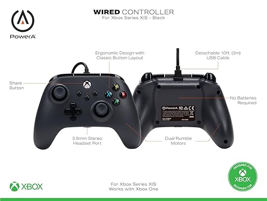 Klndcorner Wired Controller for Xbox Series X|S - Black, gamepad, wired video game controller, gaming controller, works with Xbox One and Windows 10/11