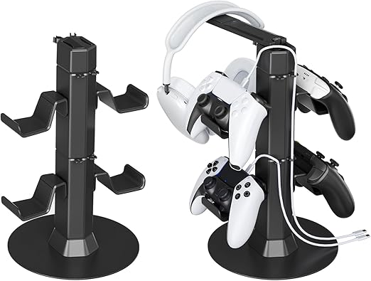 Klndcorner Gaming Controller & Headset Holder Stand for Desk, with Charger Cable Organizer Headphone Stand for PS5/ Xbox/ PS4/ Switch, Metal Base Controller Hook for Storage with 360° Rotatable Hanger- 2 Tiers