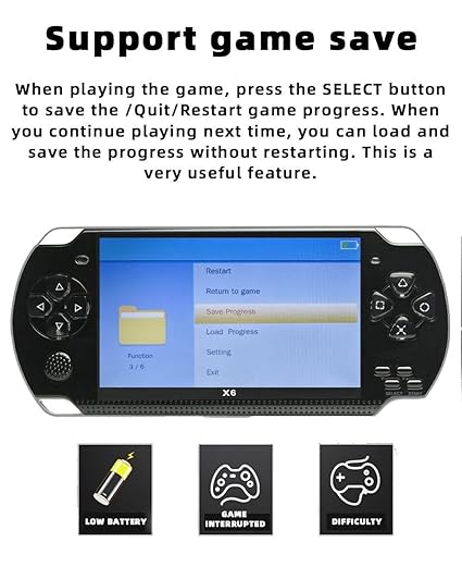 Klndcorner Handheld Game Console 4.3 inch 8GB Built in 2000 Games for Multiple Simulators X6 Retro Video Game Console Mp3/4/Ebook TV Out Mini Hand Portable Game Player Device Holiday/Christmas Gifts(Black)