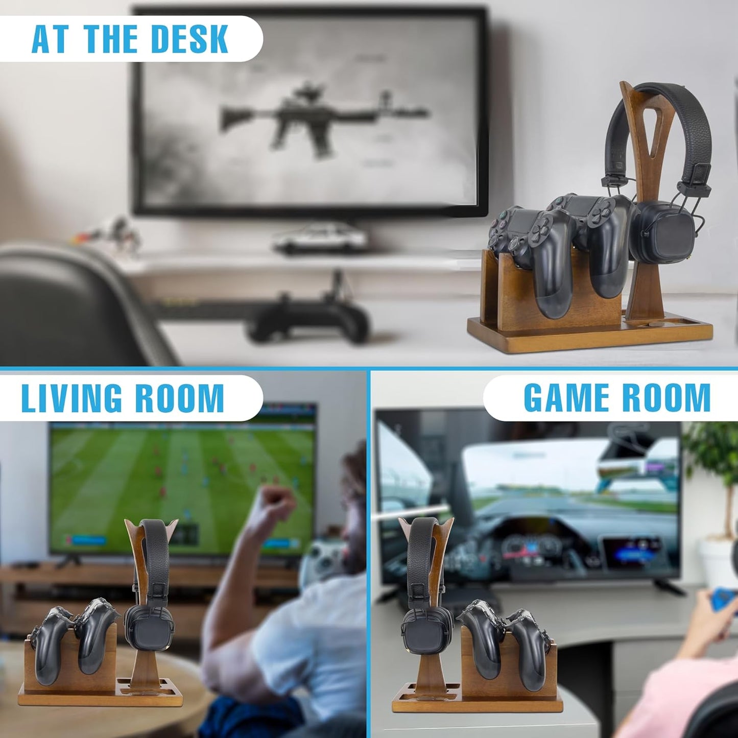 Klndcorner Game Controller Holder Gifts for Gamers to Organize Gaming Accessories & Headphone Holder, Unique Gamer Gifts Headset Stand Controllers Holders, Stylish Controller Stand Gaming Equipment