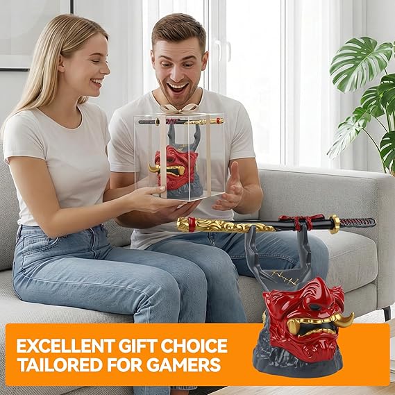 Klndcorner Gaming Controller Holder Stand Accessories: Samurai Warrior Mask Stand for PS5 Xbox Switch & Headsets, Resin Multi-Device Gaming Stand Desktop Organizer & Unique Gamer Gift