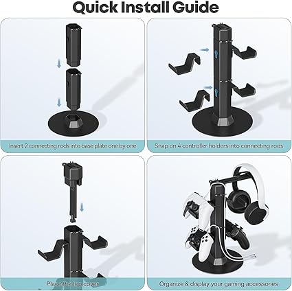 Klndcorner Gaming Controller & Headset Holder Stand for Desk, with Charger Cable Organizer Headphone Stand for PS5/ Xbox/ PS4/ Switch, Metal Base Controller Hook for Storage with 360° Rotatable Hanger- 2 Tiers