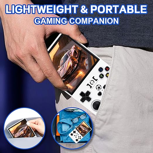Klndcorner R36MAX Handheld Game Console - 4.0-Inch Screen, Support 22000+Classic Games,128G TF Card,Portable Console with Open Source System,4000mAh Battery,Birthday Gift for Adult or Partner - White