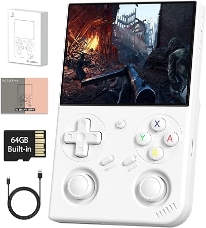 Klndcorner RG35XX Pro Handheld Game Consoles RG35XXPro Retro Gaming Console with 64GB Card 4353 Games Video Game Console Linux 64 Portable Pocket Arcade Support 30+ Simulators WiFi Bluetooth HD Output White