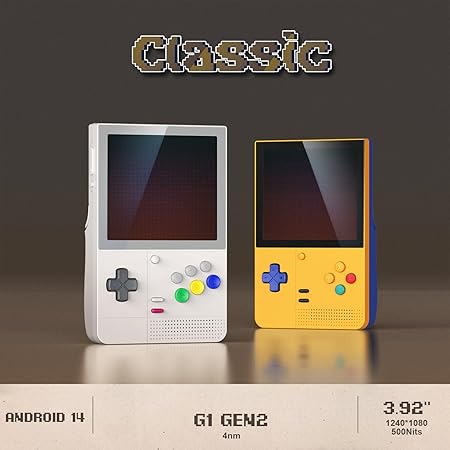 Klndcorner Retroid Pocket Classic Retro Handheld Game Console, 3.92" OLED Touchscreen, Portable Android Gaming Handheld with 6+128GB, 5000mah Battery, Android 14, WiFi 5 Classic Games Console (PKM Yellow)