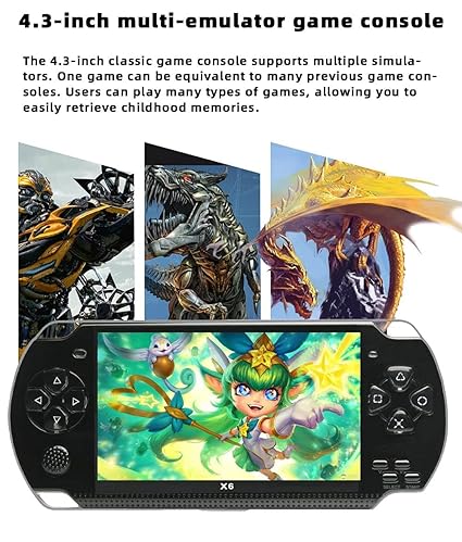 Klndcorner Handheld Game Console 4.3 inch 8GB Built in 2000 Games for Multiple Simulators X6 Retro Video Game Console Mp3/4/Ebook TV Out Mini Hand Portable Game Player Device Holiday/Christmas Gifts(Black)