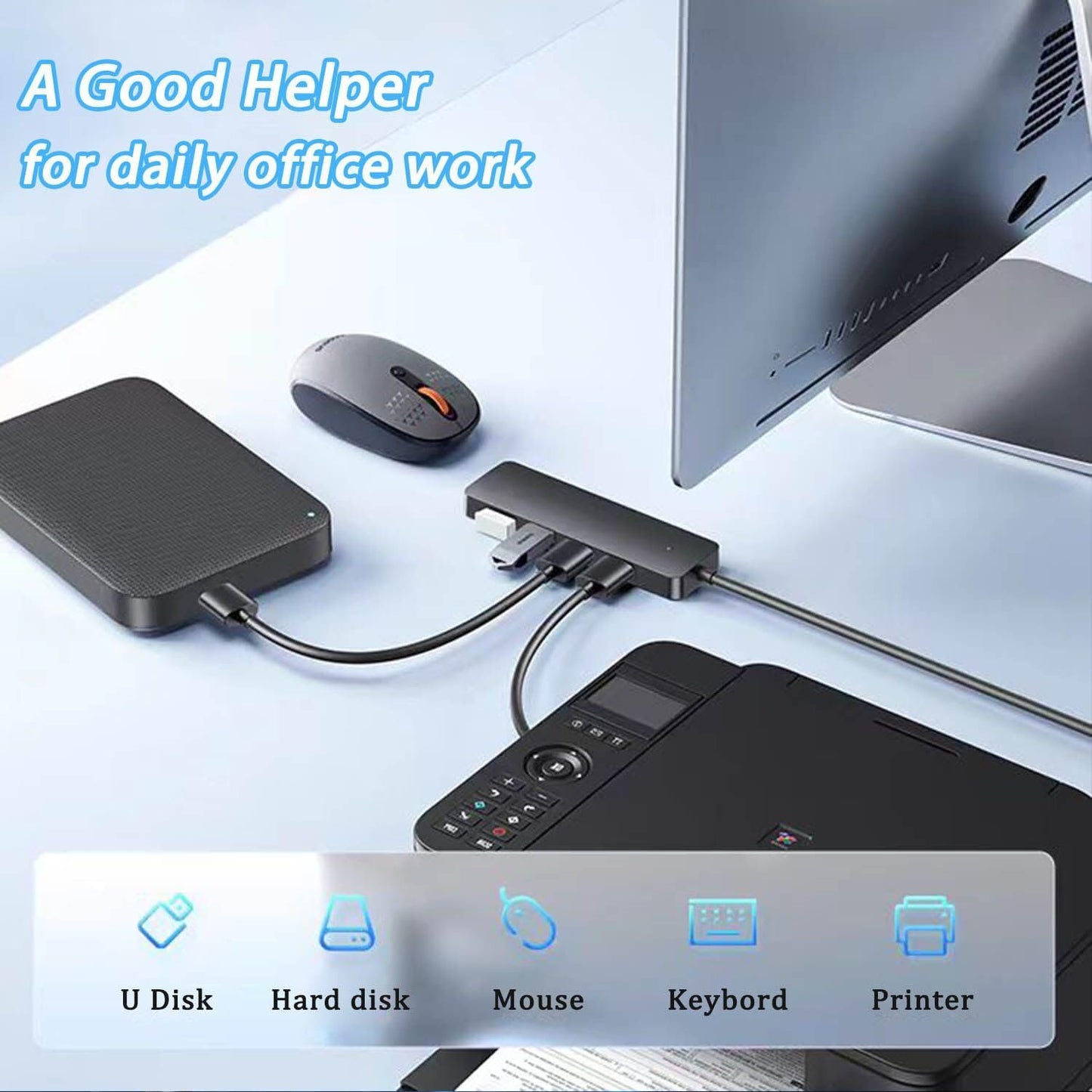Klndcorner USB 3.0 Hub,  4-Port USB Hub USB Splitter USB Expander for Laptop, Xbox, Flash Drive, HDD, Console, Printer, Camera,Keyborad, Mouse(Not for Charging)