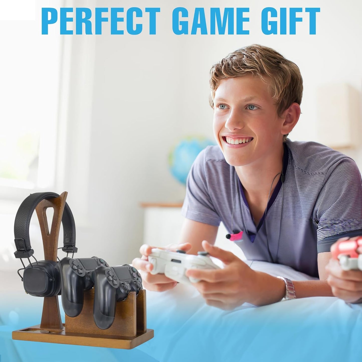 Klndcorner Game Controller Holder Gifts for Gamers to Organize Gaming Accessories & Headphone Holder, Unique Gamer Gifts Headset Stand Controllers Holders, Stylish Controller Stand Gaming Equipment