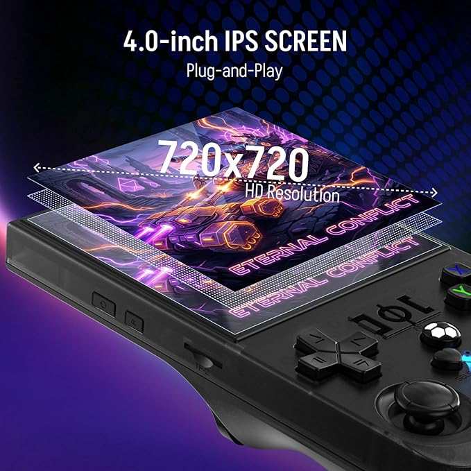 Klndcorner R36MAX Retro Gaming Console, 4.0 Inch 720x720 IPS Screen Retro Handheld Game Console with 18,000+ Classic Games, Open Source Linux System, 4000mAh Battery Portable Emulator Handheld Game Consoles