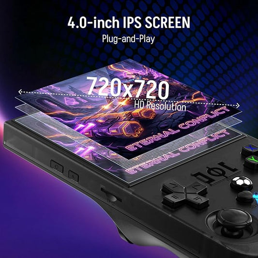 Klndcorner R36MAX Retro Gaming Console, 4.0 Inch 720x720 IPS Screen Retro Handheld Game Console with 18,000+ Classic Games, Open Source Linux System, 4000mAh Battery Portable Emulator Handheld Game Consoles