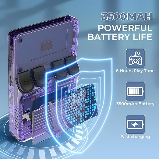 Klndcorner R36s Pro Retro Handheld Game Console, 3.5in IPS , 128GB Preloaded with 40000+Classic Games, Portable Game Console,30 +Game Emulator, Linux System,3500mah Rechargeable Battery (128G Purple)