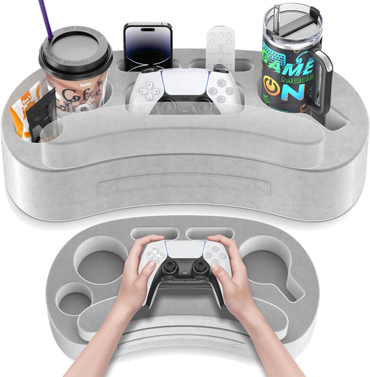 Klndcorner Couch Cup Holder Pillow Tray with 6 Slots, Gaming Pillow Couch Cupholder Tray with Armrest Cushion, Couch Caddy & Buddy with Drink, Controller, Remote, Phone Holder, Gaming Snack Holder