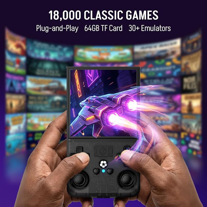 Klndcorner R36MAX Retro Gaming Console, 4.0 Inch 720x720 IPS Screen Retro Handheld Game Console with 18,000+ Classic Games, Open Source Linux System, 4000mAh Battery Portable Emulator Handheld Game Consoles