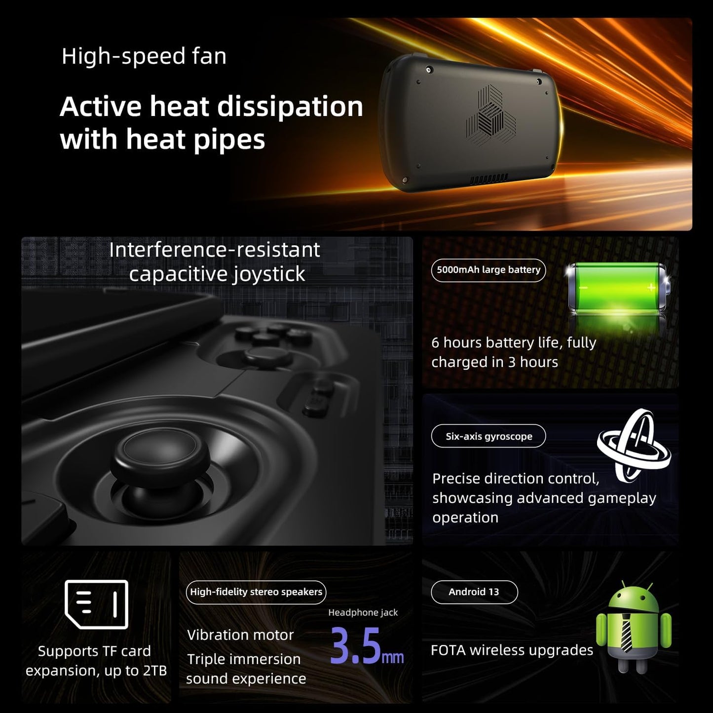 Klndcorner RG Slide Retro Handheld Game Console , 4.7-inch LTPS in-Cell Screen Capacitive Joystick Android 13 System Support AI Assistant 5G WiFi Bluetooth 5.0 NO Game Card(Black)