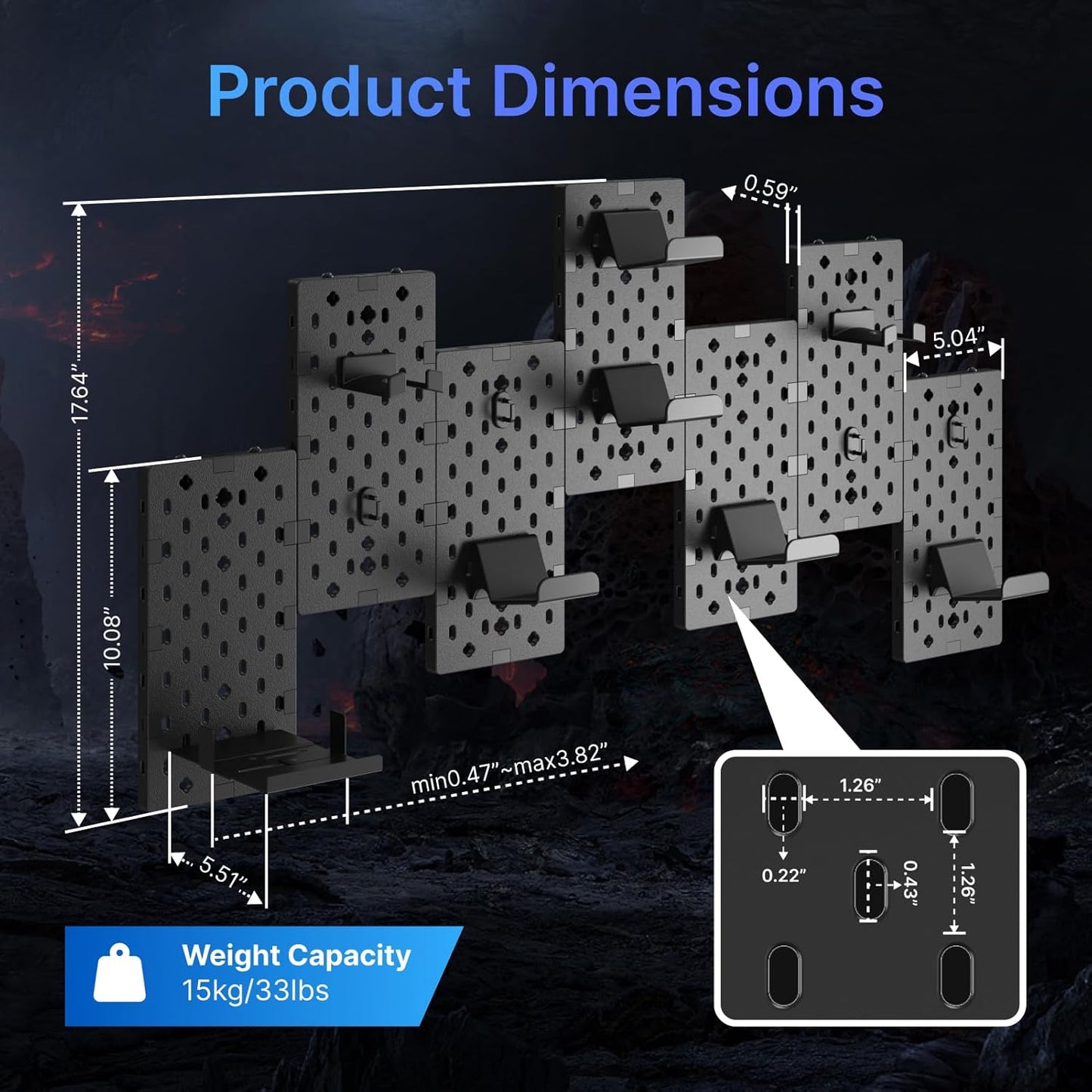 Klndcorner Controller and Headphone Holder Wall Mount, Modular Gaming Pegboard with Accessories, Controller Stand for Xbox PS5 PS4 Switch, Video Game Storage, Disc Shelf Organizer, 7pcs Pegboard, Black