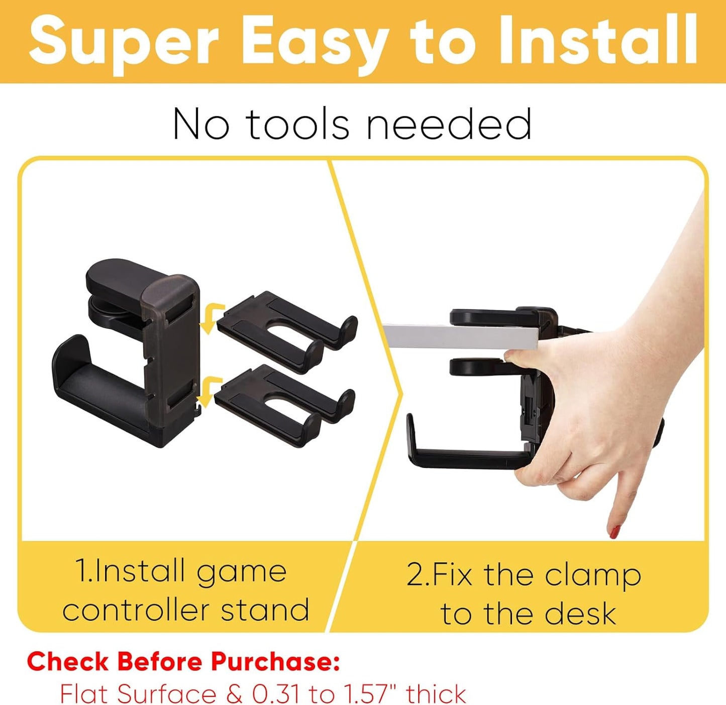 Klndcorner 3 in 1 Under Desk Headphone Hanger with Adjustable Clamp Mount, 2 Controller Slots & 1 Headset Universal Holder Stand, Rotatable Hook Rack & Cable Organizer, for Home Gaming Xbox ps5 - Black