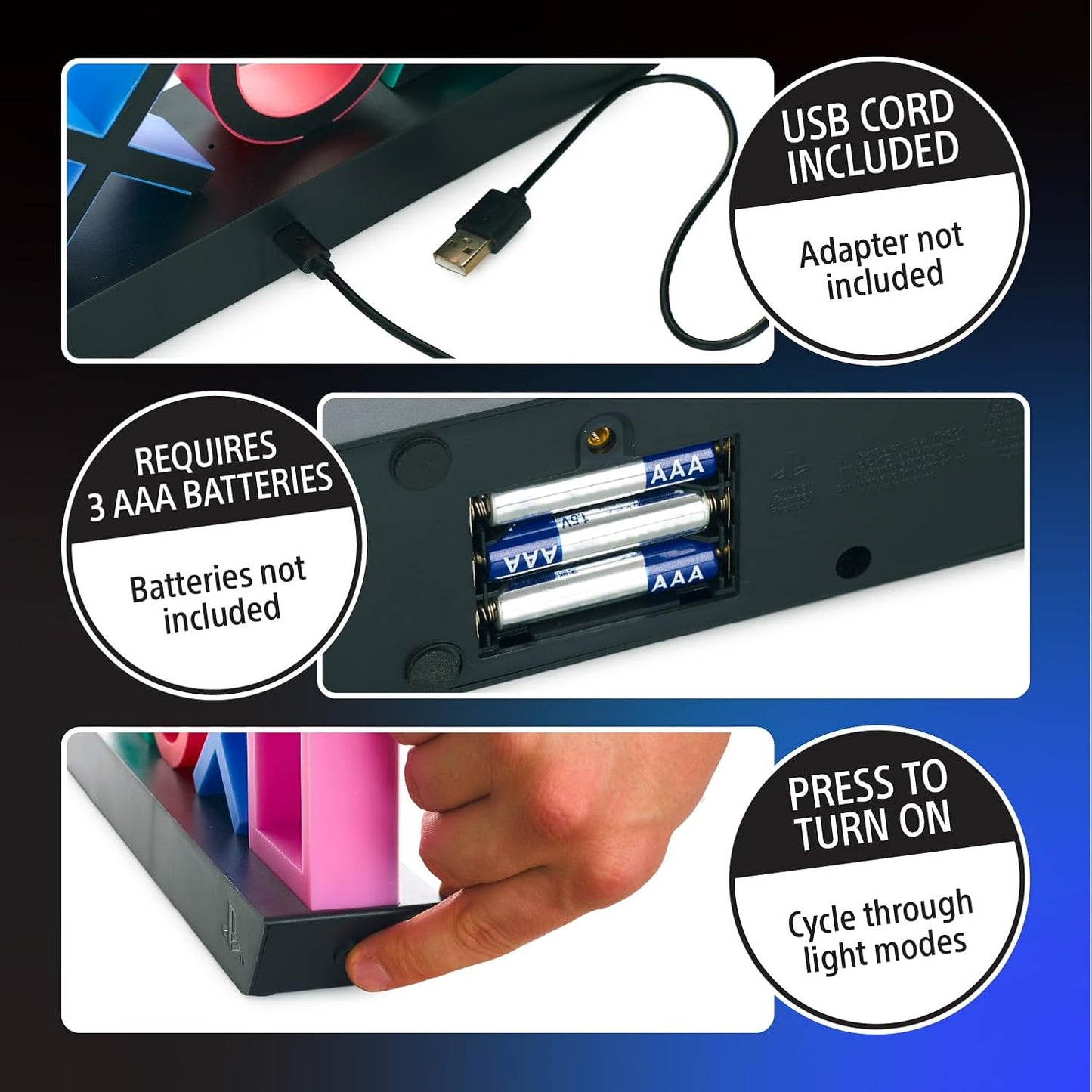 Klndcorner Playstation Controller Icons Light with 3 Light Modes - Sound Reactive, Dynamic Phasing, and Standard Mode - Gaming Desk Accessories and Game Room Decor