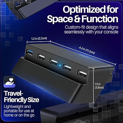 Klndcorner TNP 5 Port USB Hub for PS4 Slim Edition - USB 3.0/2.0 High Speed Extender Adapter Accessories Expansion Hub Connector Splitter Expander for PlayStation 4 Slim Gaming Console (for PS4 Slim ONLY)