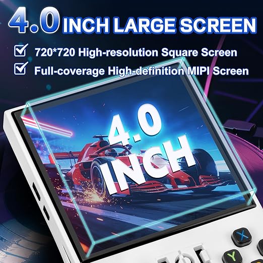 Klndcorner R36MAX Handheld Game Console - 4.0-Inch Screen, Support 22000+Classic Games,128G TF Card,Portable Console with Open Source System,4000mAh Battery,Birthday Gift for Adult or Partner - White