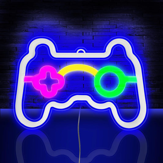 Klndcorner Gamer Neon Sign, Gamepad Controller Shape - USB/Battery Powered LED Wall Light for Gaming Room Decor, Retro Arcade Gifts for Teens Boys Kids