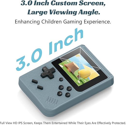 Klndcorner Retro Handheld Games Console, Built-in 400 Video Games,Portable Video Gaming Player with 3.0 Inch IPS Screen and Rechargeable Battery (Gray)