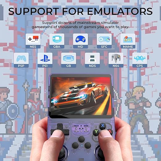 Klndcorner R36s Pro Retro Handheld Game Console, 3.5in IPS , 128GB Preloaded with 40000+Classic Games, Portable Game Console,30 +Game Emulator, Linux System,3500mah Rechargeable Battery (128G Purple)