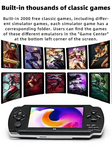 Klndcorner Handheld Game Console 4.3 inch 8GB Built in 2000 Games for Multiple Simulators X6 Retro Video Game Console Mp3/4/Ebook TV Out Mini Hand Portable Game Player Device Holiday/Christmas Gifts(Black)