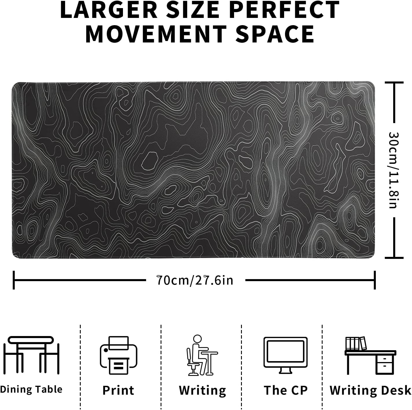Klndcorner Topographic Contour Extended Big Mouse Pad Large,Gaming Mouse Pad Desk Pad,27.6x11.8 Inch Long Computer Keyboard Mouse Mat Mousepad with 3mm Non-Slip Base and Stitched Edge for Gaming and Office