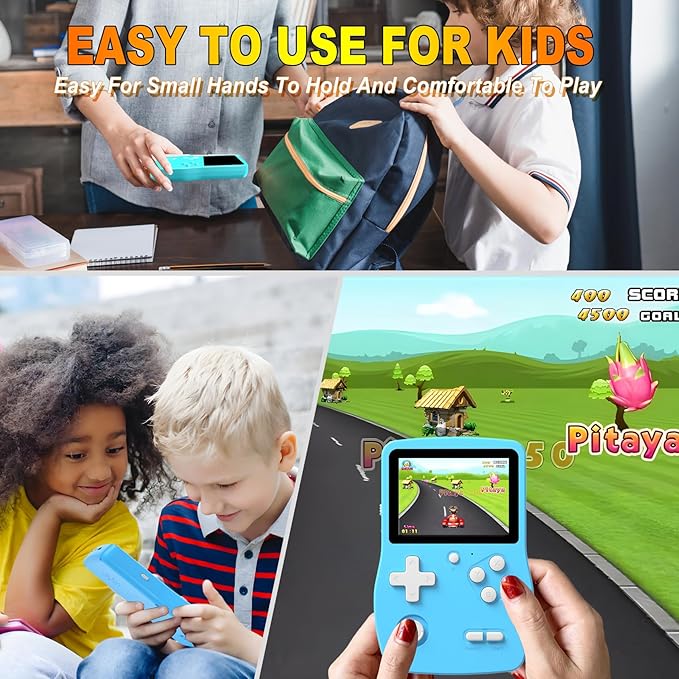 Klndcorner 32 Bit Handheld Games for Kids Preloaded 139 Video Games, Portable Video Gaming Player with 3.0" IPS Screen and Rechargeable Battery, Mini Travel Games Electronic Gifts Toys for Boys Girls, Blue