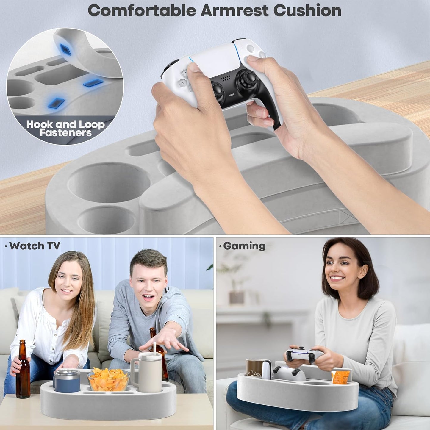 Klndcorner Couch Cup Holder Pillow Tray with 6 Slots, Gaming Pillow Couch Cupholder Tray with Armrest Cushion, Couch Caddy & Buddy with Drink, Controller, Remote, Phone Holder, Gaming Snack Holder