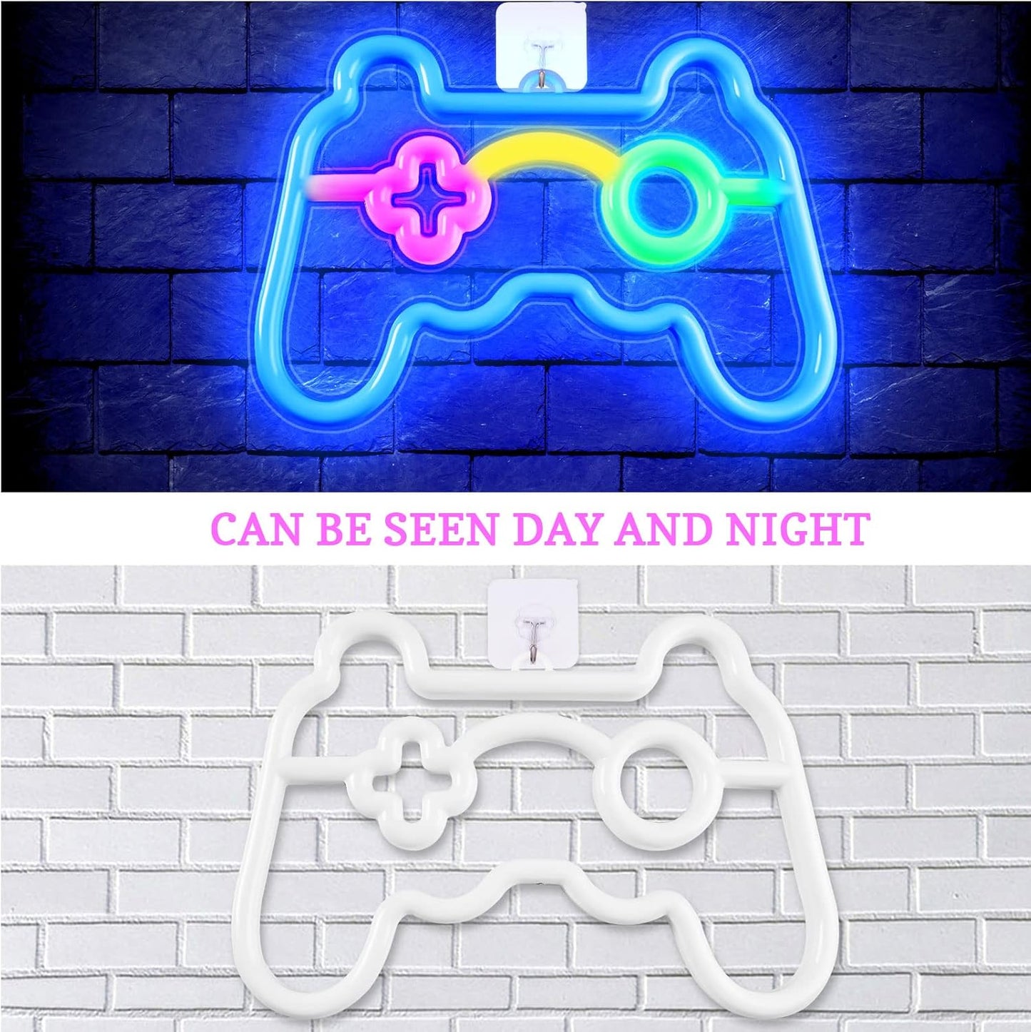 Klndcorner Gamer Neon Sign, Gamepad Controller Shape - USB/Battery Powered LED Wall Light for Gaming Room Decor, Retro Arcade Gifts for Teens Boys Kids