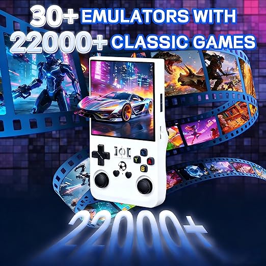 Klndcorner R36MAX Handheld Game Console - 4.0-Inch Screen, Support 22000+Classic Games,128G TF Card,Portable Console with Open Source System,4000mAh Battery,Birthday Gift for Adult or Partner - White