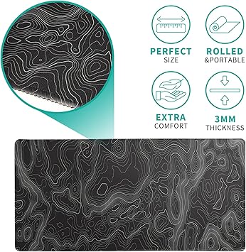 Klndcorner Topographic Contour Extended Big Mouse Pad Large,Gaming Mouse Pad Desk Pad,27.6x11.8 Inch Long Computer Keyboard Mouse Mat Mousepad with 3mm Non-Slip Base and Stitched Edge for Gaming and Office