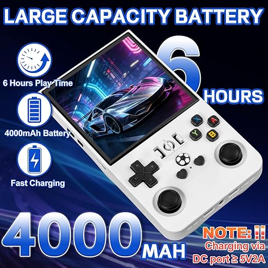 Klndcorner R36MAX Handheld Game Console - 4.0-Inch Screen, Support 22000+Classic Games,128G TF Card,Portable Console with Open Source System,4000mAh Battery,Birthday Gift for Adult or Partner - White
