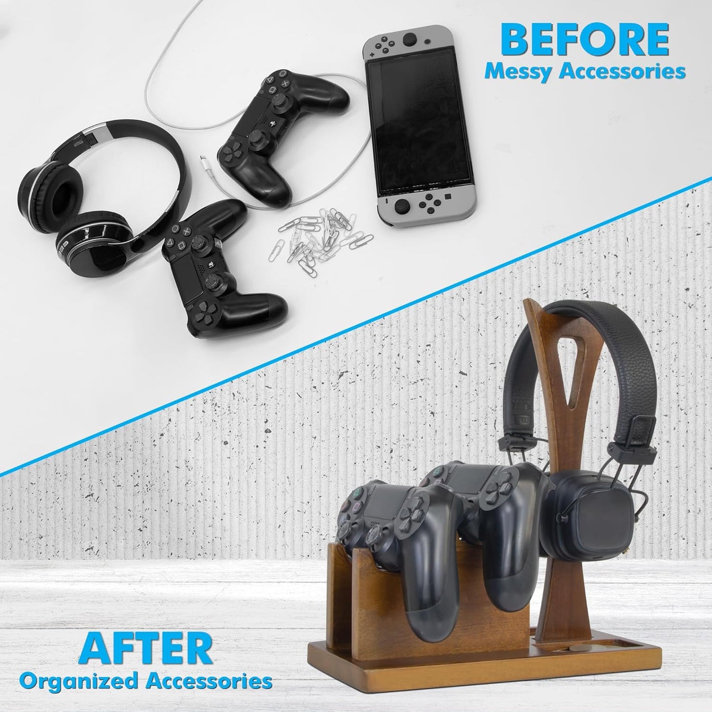 Klndcorner Game Controller Holder Gifts for Gamers to Organize Gaming Accessories & Headphone Holder, Unique Gamer Gifts Headset Stand Controllers Holders, Stylish Controller Stand Gaming Equipment